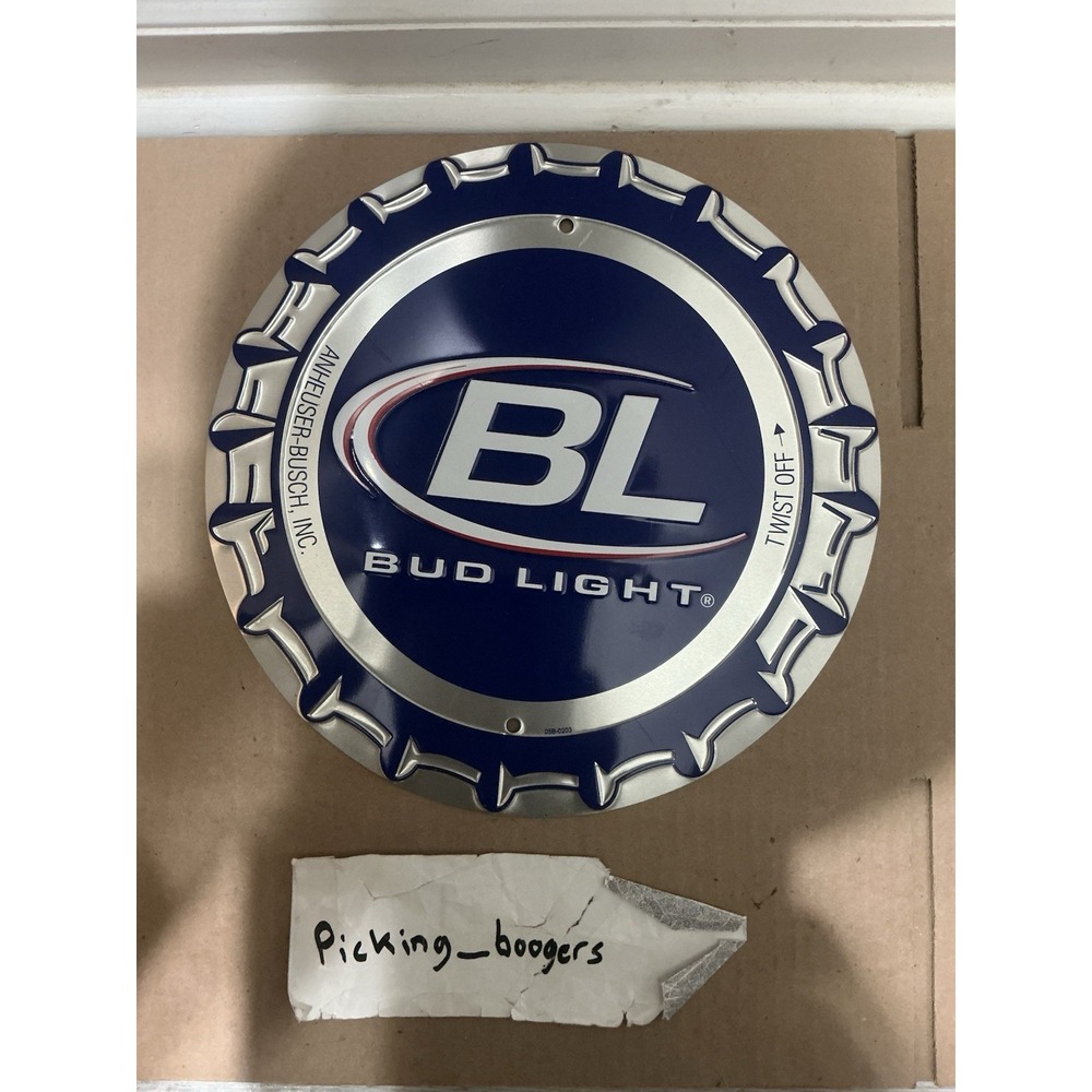 Bud Light Metal Bottle Cap Wall Sign 12" Beer Bar Pub Man Cave Garage Decor